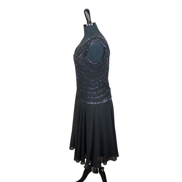 J Kara Black Beaded Midi Event Dress Flapper Drop Waist Hoco Formal 12 - Picture 3 of 5